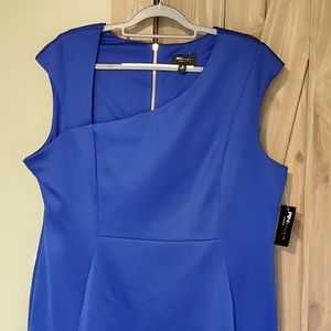 Ronni Nicole | Cobalt Cap Sleeve Sheath Dress with Asymmetrical Neckline